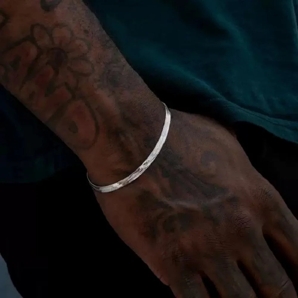 3mm Silver Color Stainless Steel Flat Chain Bracelet Simple Bracelet For Men Retro Jewelry Trendy Accessories Women Bracelet