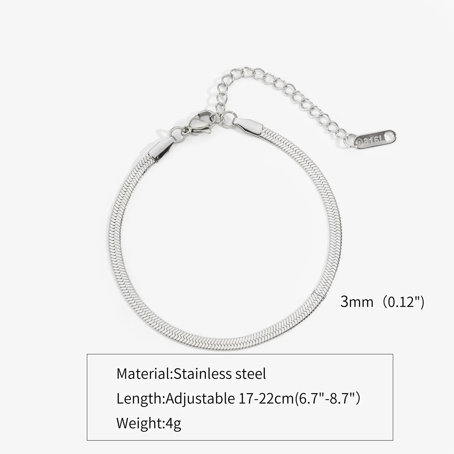3mm Silver Color Stainless Steel Flat Chain Bracelet Simple Bracelet For Men Retro Jewelry Trendy Accessories Women Bracelet